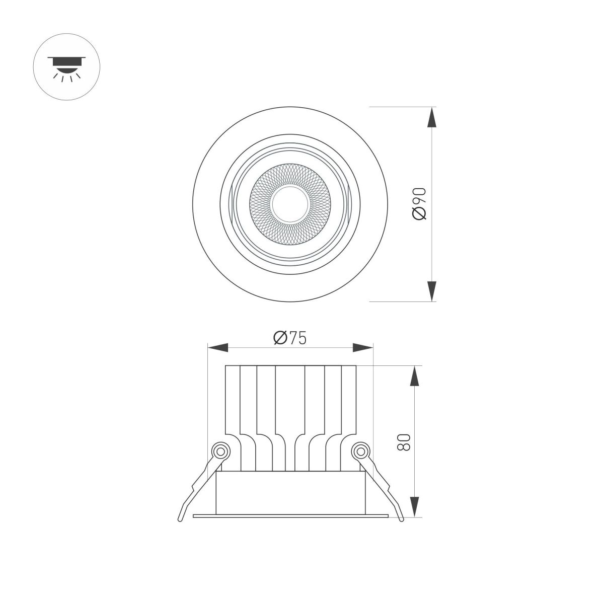 Встраиваемый светильник Arlight MS-VORTEX-BUILT-R90-12W Warm3000 (WH-WH, 20 deg, 230V) 056564