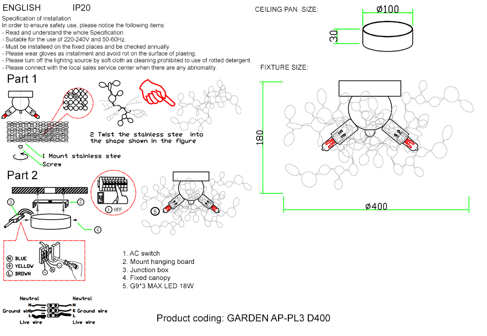 Настенный светильник Crystal Lux GARDEN AP-PL3 D400 CHROME