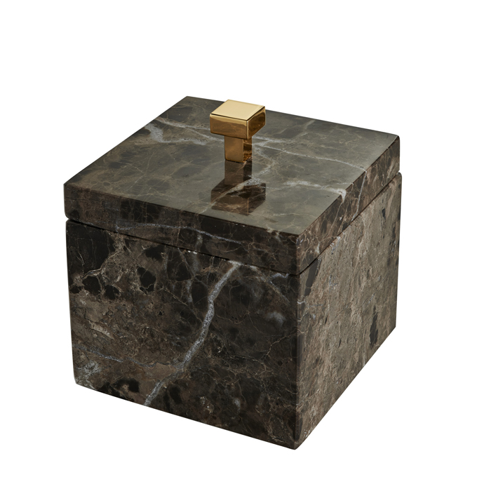 3SC Palace Marmo Баночка универсальная, 11x11xh13,5 см, с крышкой, настольная, цвет: мрамор Emperador dark/золото 24к.