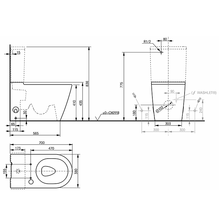 TOTO RP Унитаз моноблок 38x70x43см, безободковый, Tornado, сиденье Washlet RG, цвет: белый
