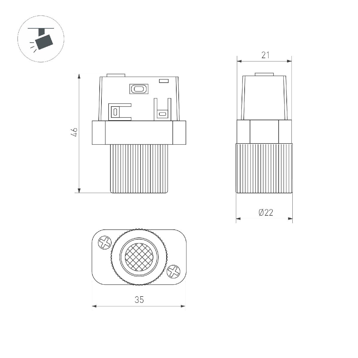 Трековый магнитный светильник Arlight MAG-ORIENT-BABY-R22-2W Day4000 (BK, 24 deg, 48V) 046621
