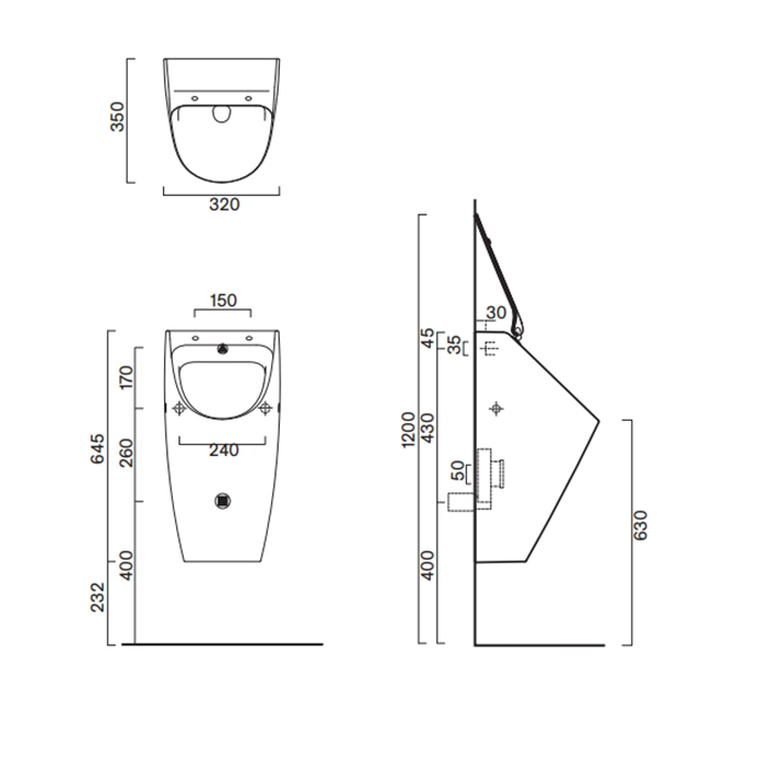 Catalano Comfort Писсуар 64x32см., с отв. для крышки, цвет: белый глянцевый