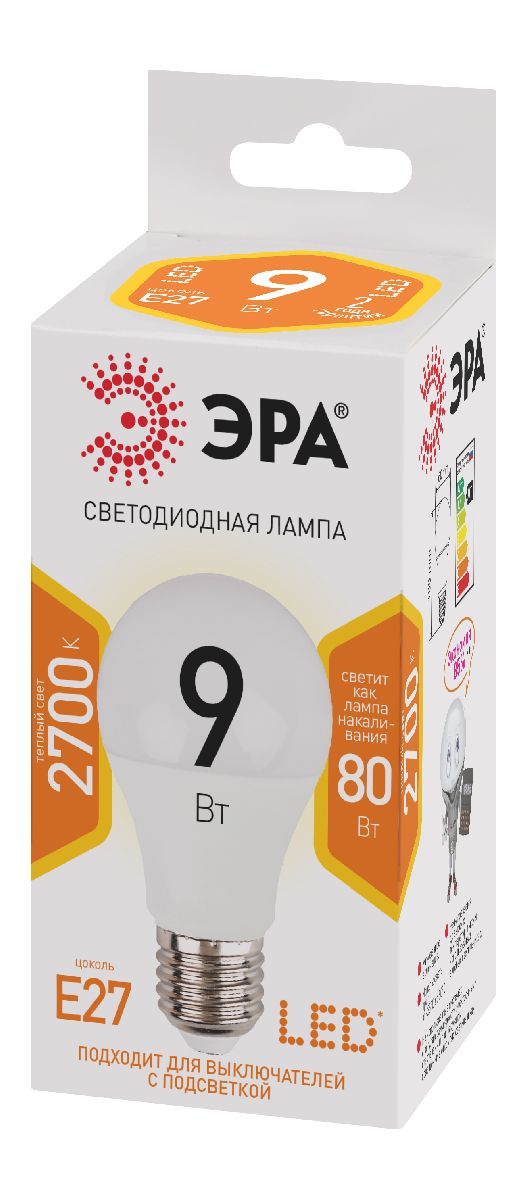 Лампа светодиодная Эра E27 9W 2700K LED A60-9W-827-E27 Б0032246