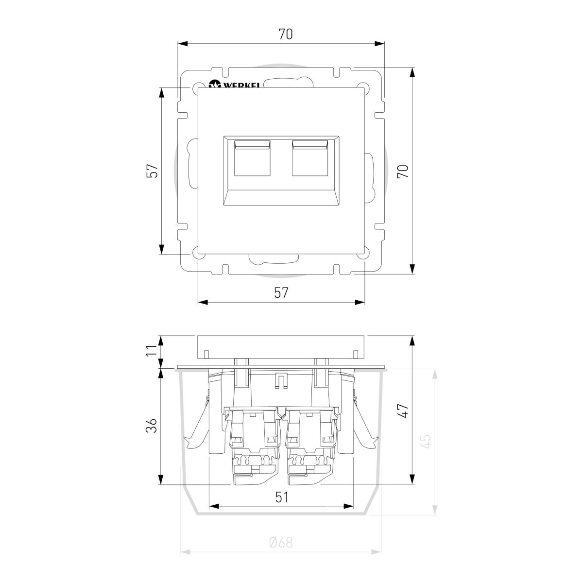 Розетка Werkel двойная Ethernet RJ-45 черный матовый W1182208 4690389157004