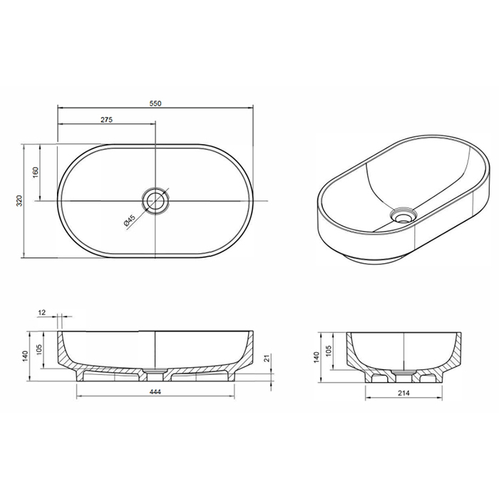 Knief Ellipse Shape Раковина накладная 55x32x14см, без отв, из полимерного материала, цвет: Rubin # 040