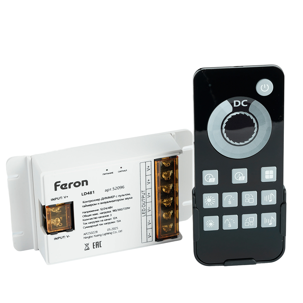 Контроллер диммер с пультом, таймером и визуализатором звука Feron LD481 12-24-48V 52096