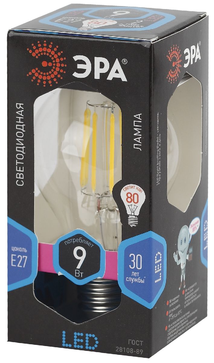 Лампа светодиодная Эра E27 9W 4000K F-LED A60-9W-840-E27 Б0043434