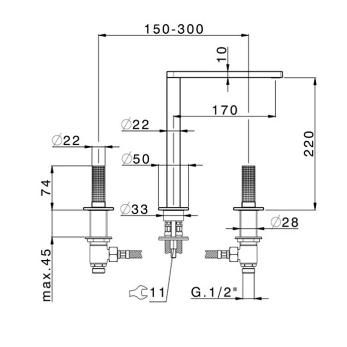 Cisal X32 Смеситель для раковины, на 3 отв, цвет: матовый черный титан PVD