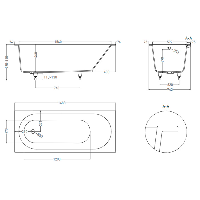 LOFO by Salini Ванна встраиваемая 170х75см, овальная чаша, материал: Solid Surface, цвет: белый матовый
