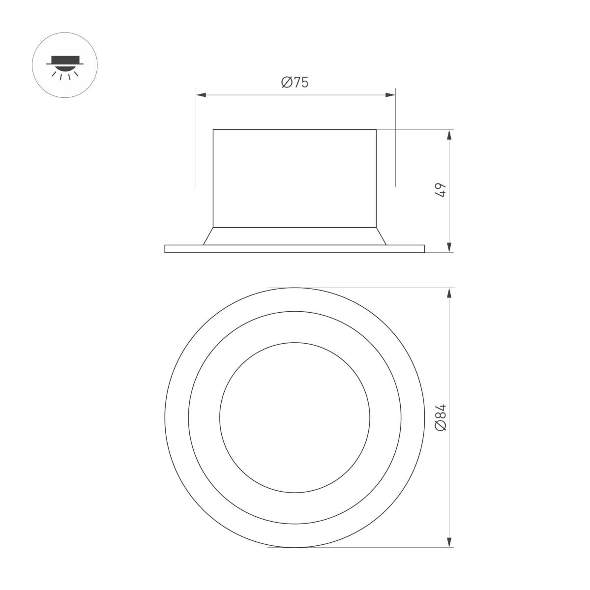 Встраиваемый светильник Arlight MS-DROP-BUILT-R84-8W Warm2700 054707