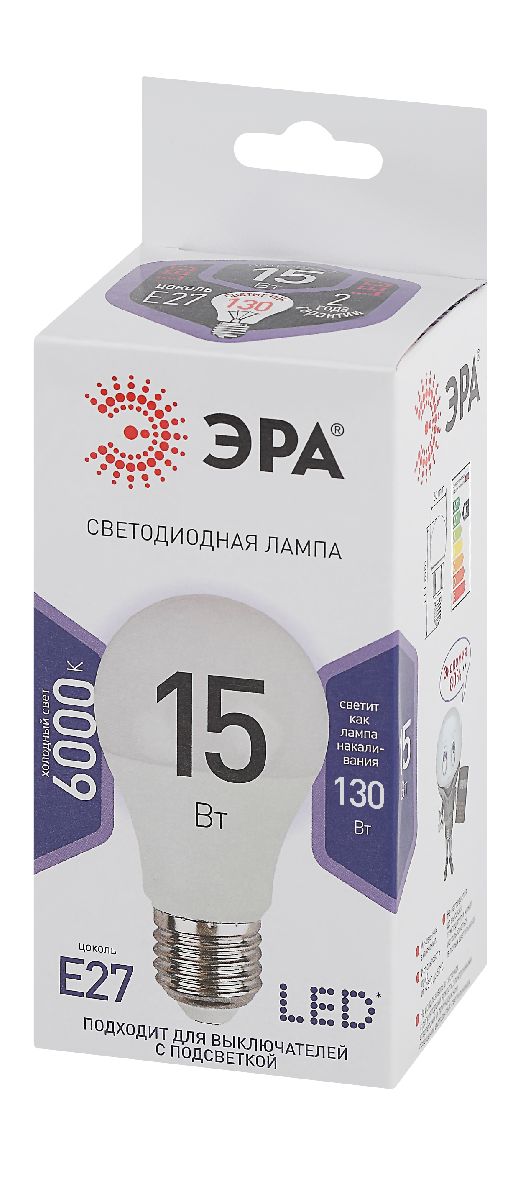Лампа светодиодная Эра E27 15W 6000K LED A60-15W-860-E27 Б0031396