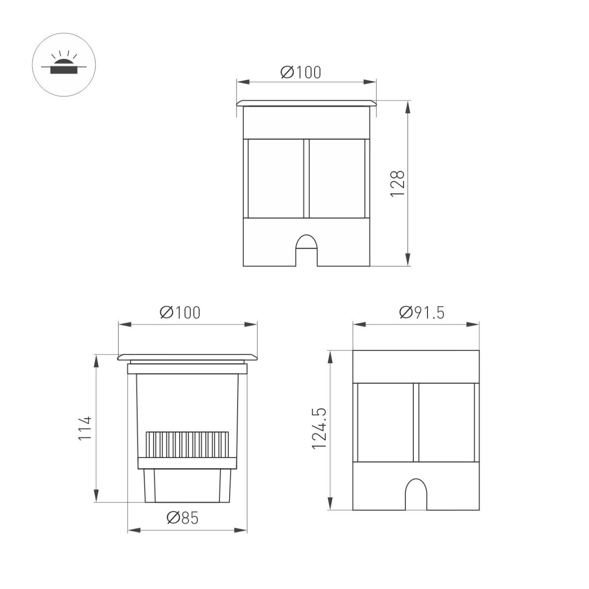 Ландшафтный светильник Arlight LTD-DAFNA-GROUND-R100-6W Warm3000 (SL, 45 deg, 230V) (IP67 Металл) 061180