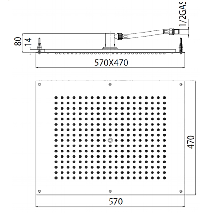 BOSSINI DREAM-RECTANGULAR Верхний душ 570 x 470 мм, цвет: черный матовый