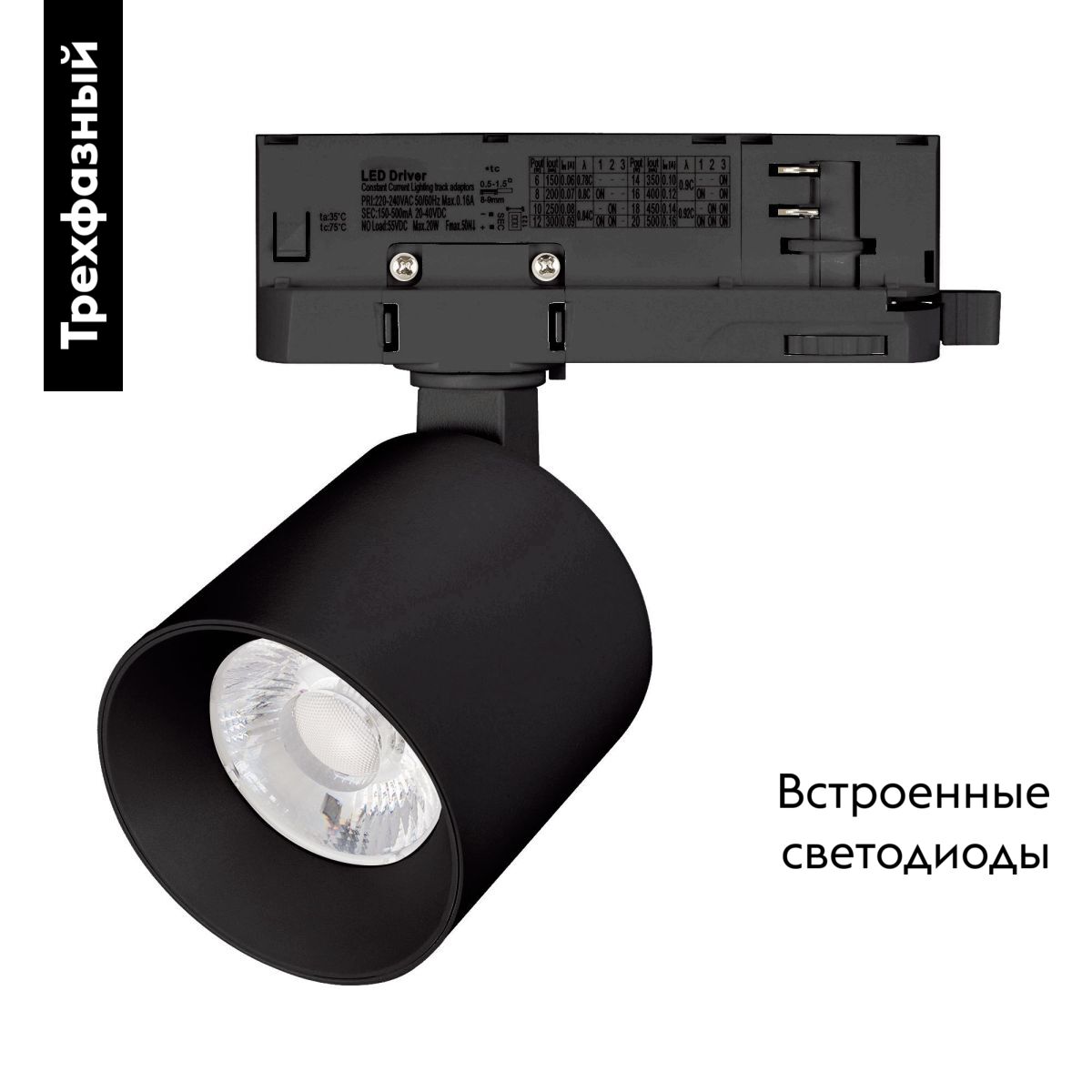 Трековый трехфазный светильник Arlight LGD-DYKE-4TR-R60-8W Warm3000 (BK, 38 deg, 230V) 052276