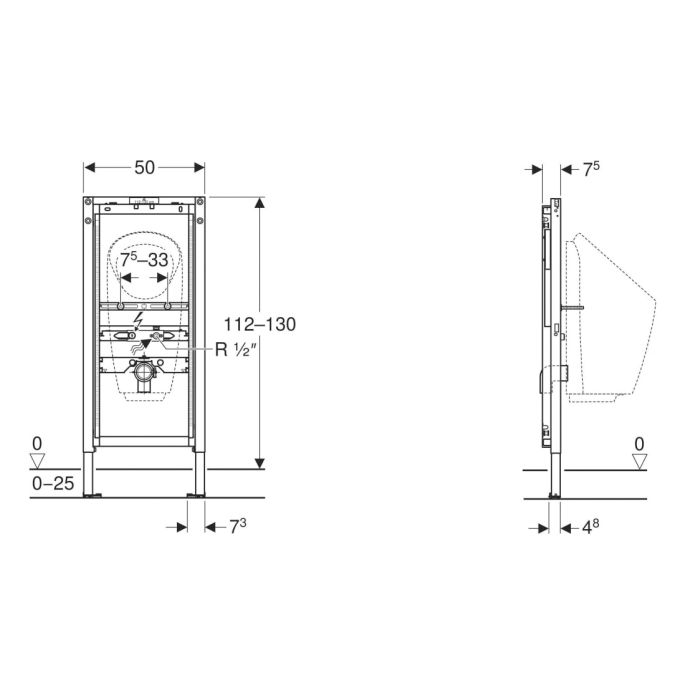 Geberit Duofix Инсталляция для писсуара 112-130см., универсальная, для наружного смывного клапана