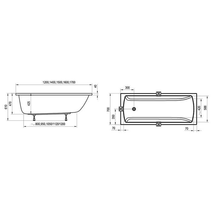 Ravak Classic II Ванна 160x70см., пристенная, акриловая, цвет: белый