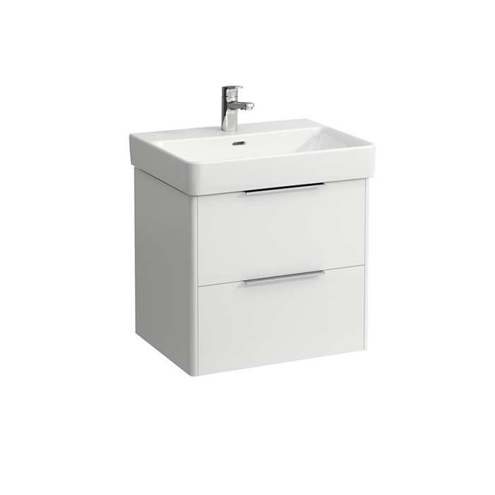 Laufen Base Тумба подвесная 57х44х53см, с раковиной, с 2 выдвиж. ящиками, с механизмом мягкого закрывания, цвет: белый глянцевый