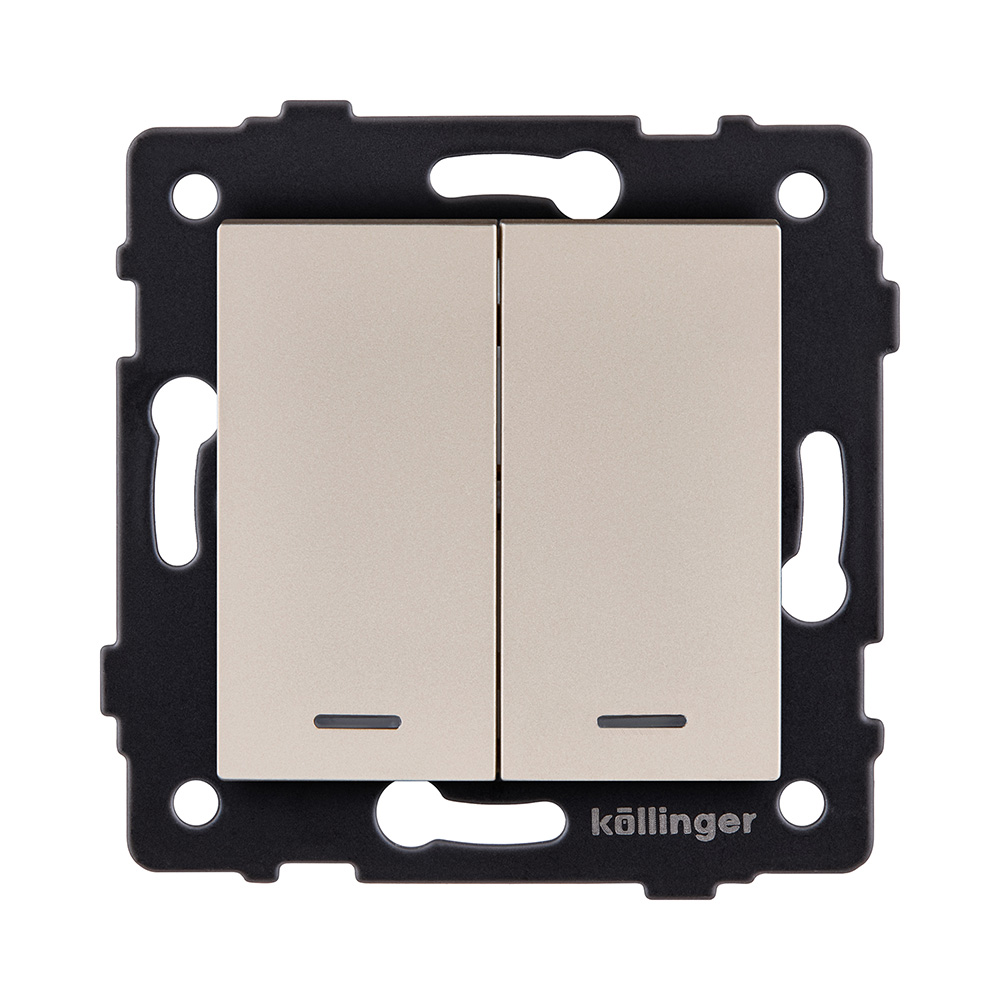 Выключатель 2-клавишный 10А/250В с LED подсветкой, золотой Kollinger REA-S-008GD для Aspekt, Eleganz, Reflex