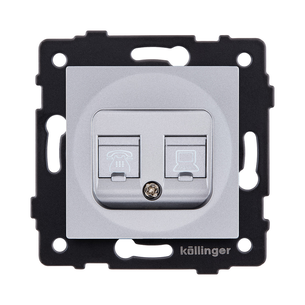 Розетка двойная RJ11 + RJ45 Cat.6, серый Kollinger REA-011GY для Aspekt, Eleganz, Reflex