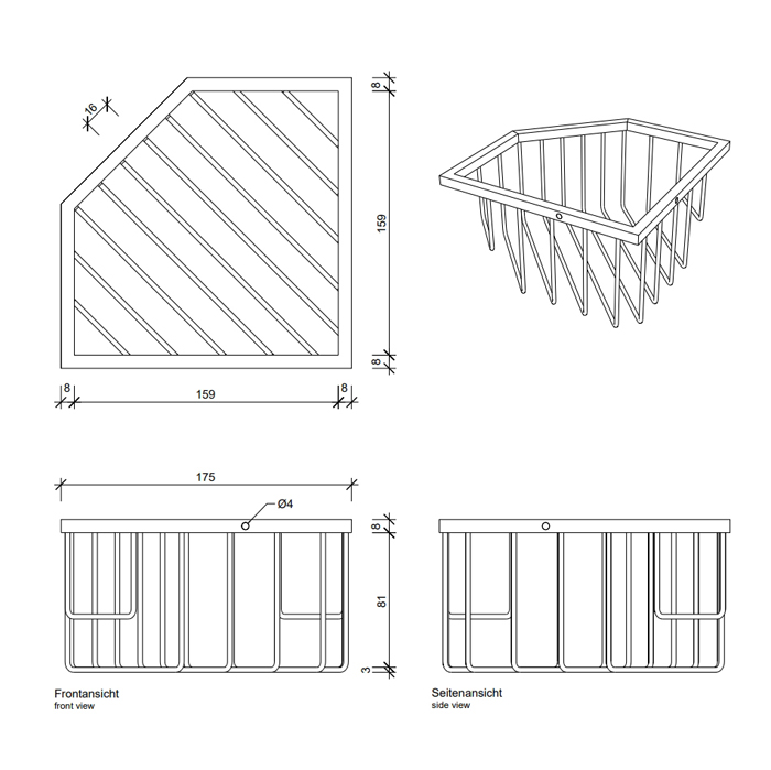 Decor Walther WA ECK1 Корзина универсальная 18x18x9.5см для душа, угловая, подвесная, цвет: хром