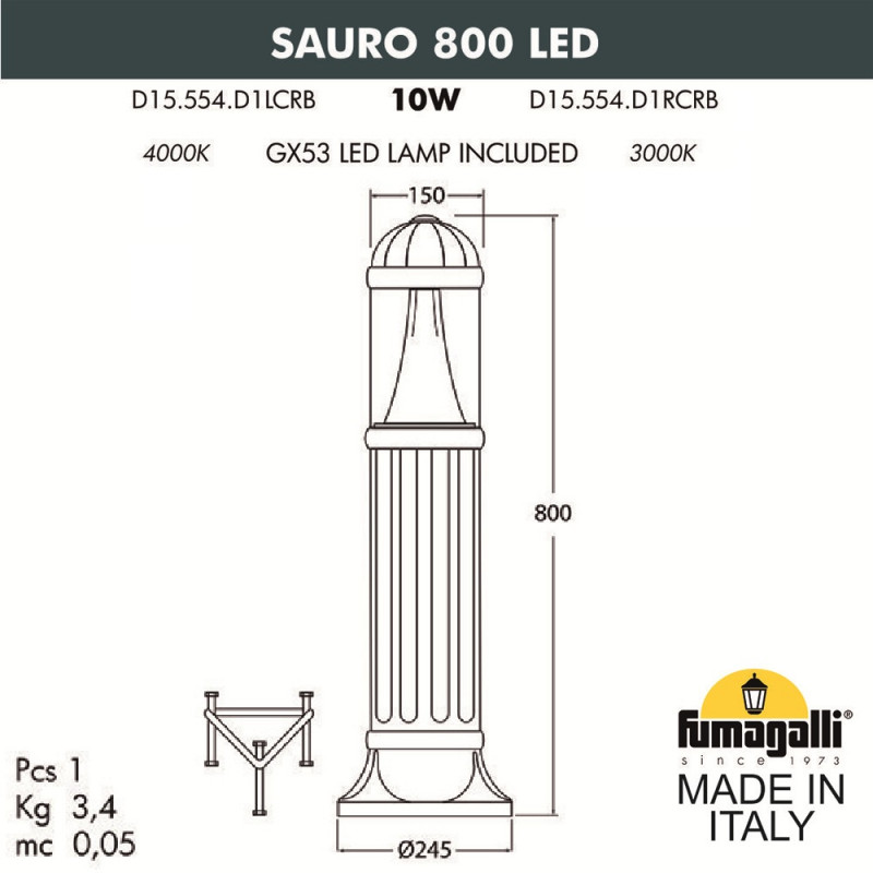 Садовый светильник Fumagalli Sauro D15.554.000.AXD1L.CRB