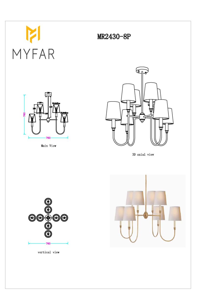 Люстра на штанге Myfar Gabriel MR2430-8P
