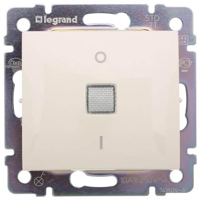 Выключатель одноклавишный двухполюсный Legrand Valena 16A 250V с подсветкой слоновая кость 774114