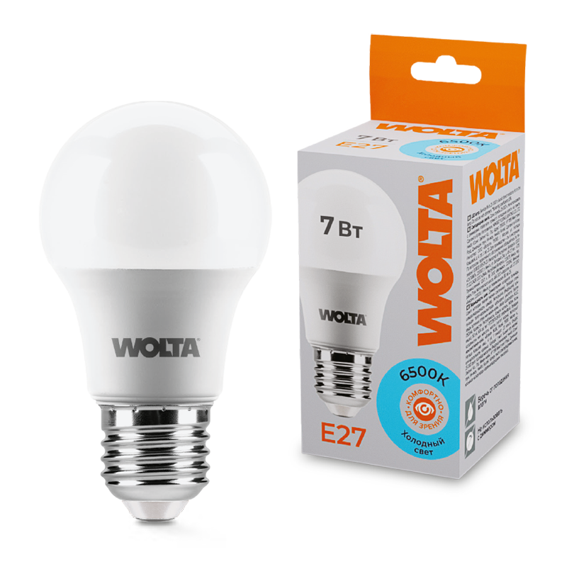 Светодиодная лампа WOLTA 7Вт 6500К E27 груша матовая 25W55BL7E27