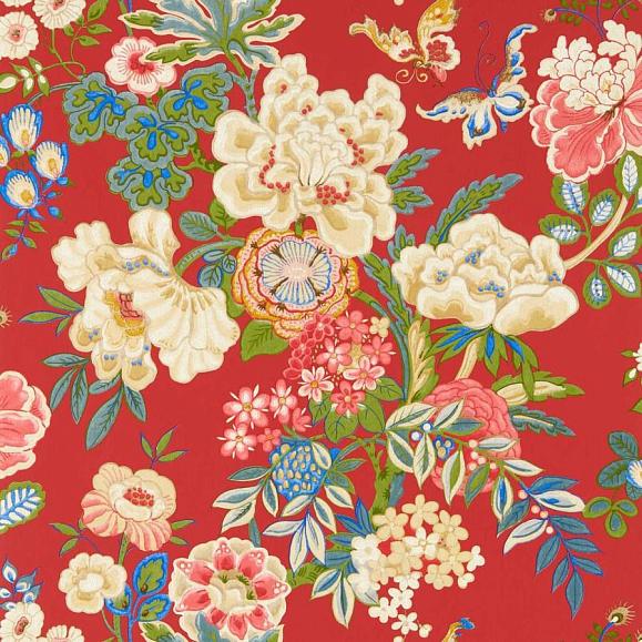 Обои Sanderson 217119 Emperor Peony Cinnabar Red