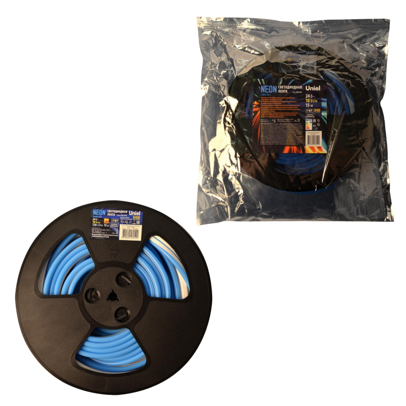 Светодиодная лента Uniel ULS-N11-2835-120LED/m-8mm-IP67-DC24V-10W/m-15M-BLUE катушка в герметичной упаковке