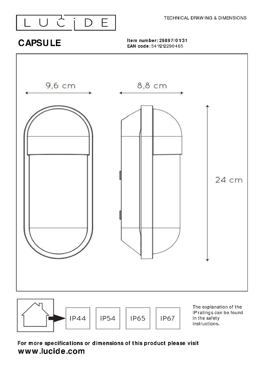 Уличный настенный светильник Lucide Capsule 29897/01/31