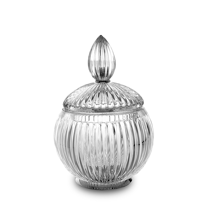 3SC Elegance Баночка универсальная, D=12/h18 см, с крышкой, настольная, цвет: прозрачный хрусталь/хром