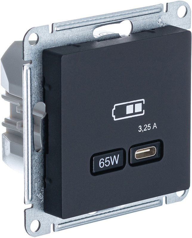 Розетка тип-C 65W высокоскор.заряд. QC, PD, мех. Systeme Electric AtlasDesign Карбон USB ATN001027