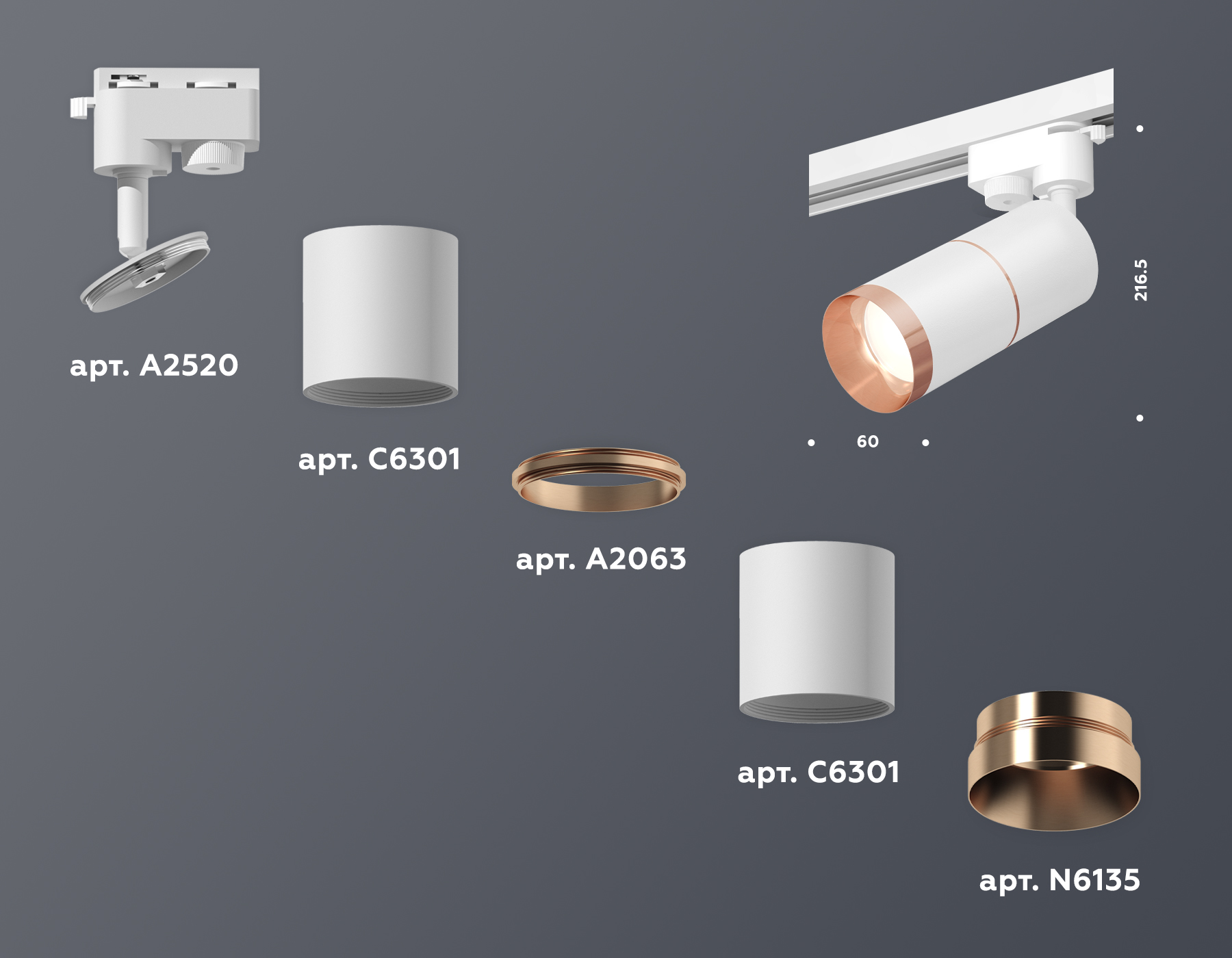 Трековый однофазный светильник Ambrella Light Track System XT6301031 (A2520, C6301, A2063, C6301, N6135)