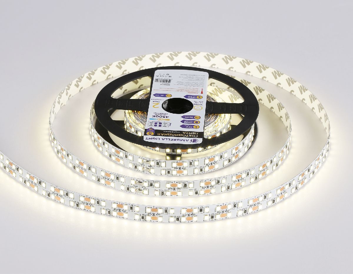 Светодиодная лента двухрядная Ambrella Light LED Strip 12В 2835 19,2Вт/м 4500K 5м IP20 GS1602