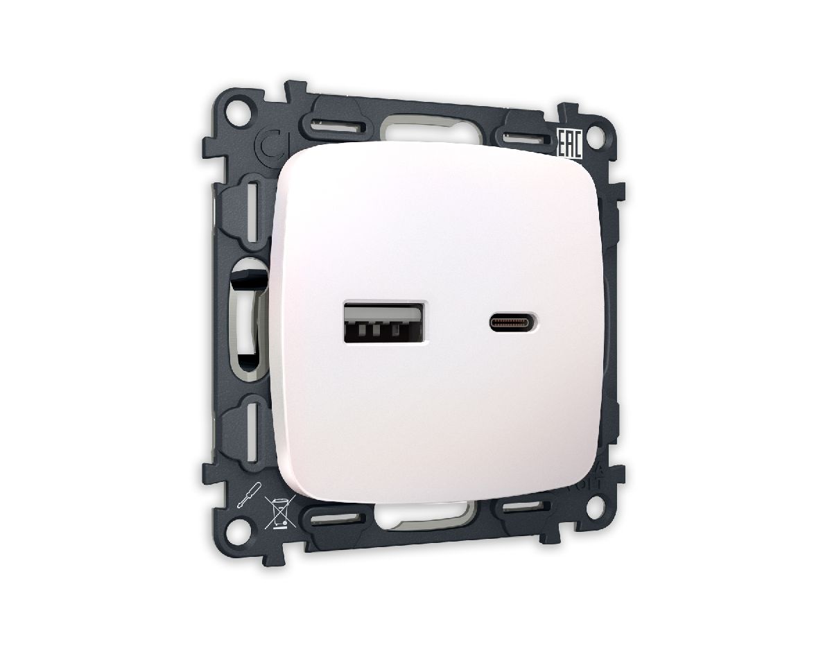 Комплект механизма розетки 2USB A+C 20W (быстрая зарядка) Ambrella Volt Omega MO211010