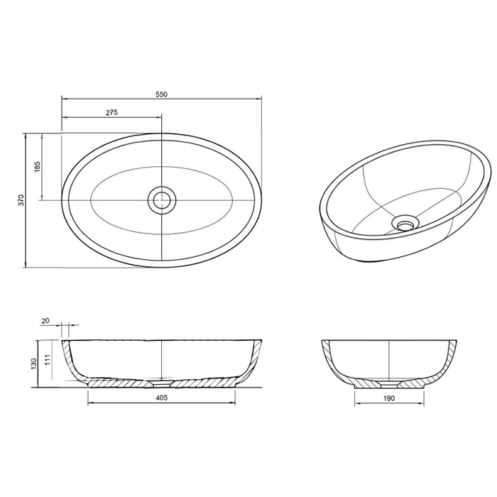 Knief Oval Shape Раковина накладная 55x37x13см., без отв., из полимерного материала, цвет: Rubin # 040