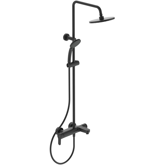 Ideal Standard IdealRain Cerafine O Душевая система с настенным смесителем, верхним душем Ø20см., держателем, лейкой для душа и шлангом 175см., цвет: черный матовый