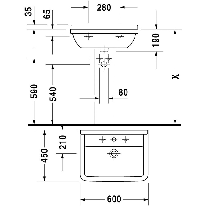 Duravit Starck 3 Раковина подвесная 60х45см., с 1 отв под смеситель, с переливом, цвет: белый