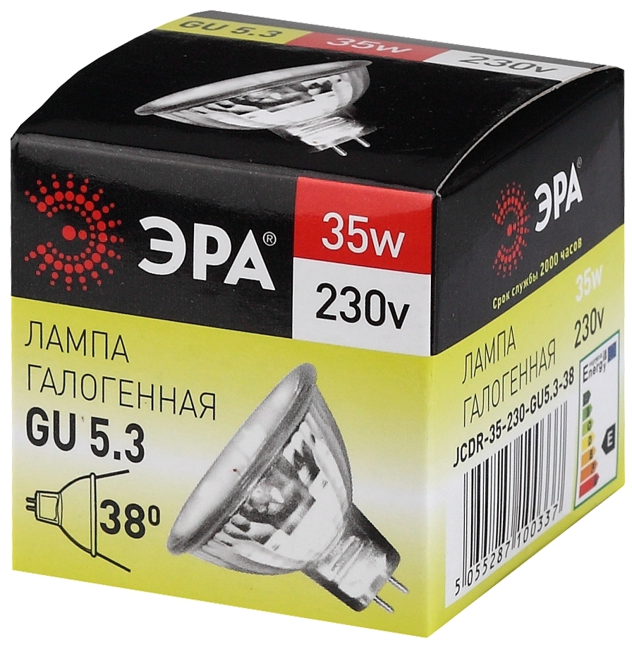 Лампа галогенная Эра GU5.3 35W 3000K GU5.3-JCDR (MR16) -35W-230V-CL C0027363