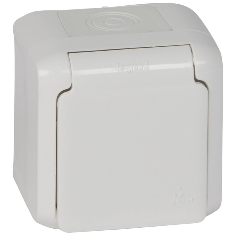 Розетка 2К+З Legrand Quteo 16A 250V с/з со шторками крышкой белая 782321