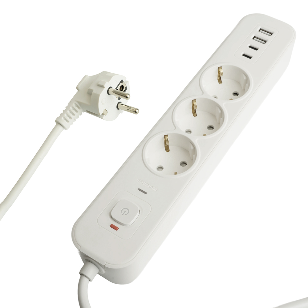 Сетевой фильтр 3-местный с/з и 2 USB-A+2 Type-C 3 Stekker Nova HM21-31-03 50100