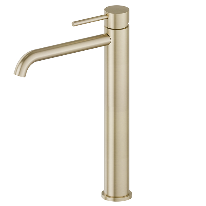 Newform X-STEEL 316 Смеситель для раковины на 1 отв., высокий, без донного клапана, излив 19см., цвет: PVD Brushed pale gold