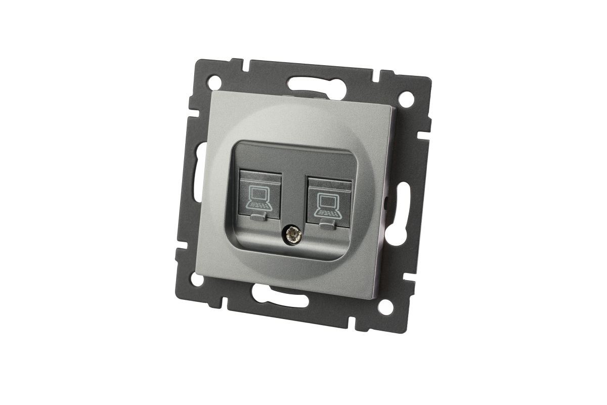 Механизм компьютерной розетки двойной Arlight SCT-MPC2-PL-GR-V (RJ-45, CAT6) 049851