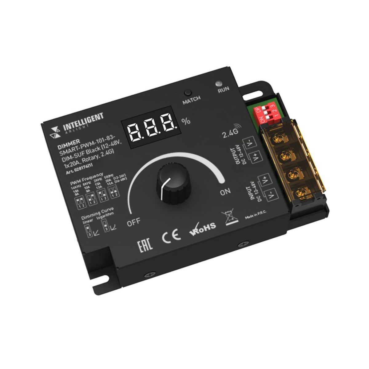 Диммер Arlight SMART-PWM-101-83-DIM-SUF Black (12-48V, 1x20A, Rotary, 2.4G) 028174(1)
