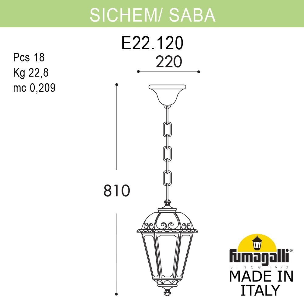 Уличный подвесной светильник Fumagalli SICHEM/SABA K22.120.000.AYE27