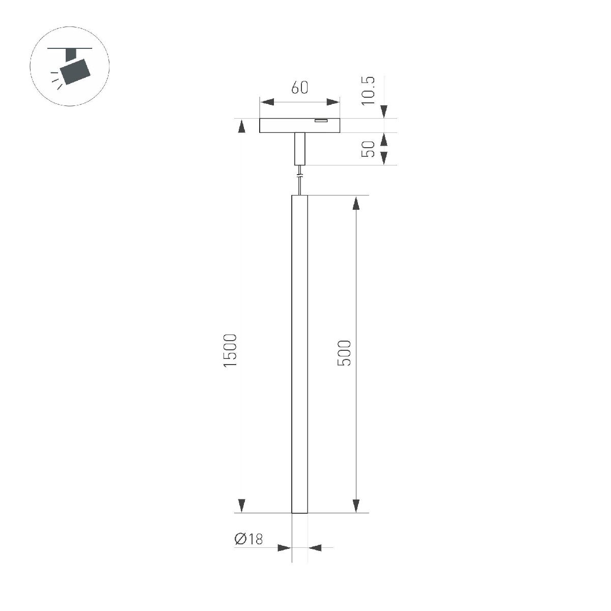 Трековый магнитный светильник Arlight MAG-MICROCOSM-SPOT-HANG-R18-L500-3W Day4000 (BK, 24 deg, 24V) 043270