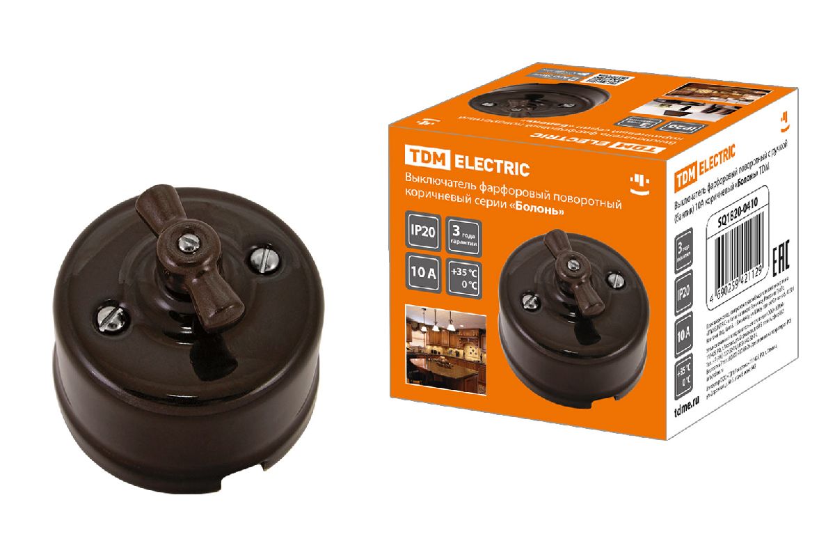 Выключатель фарфоровый поворотный с ручкой Болонь TDM Electric SQ1820-0410