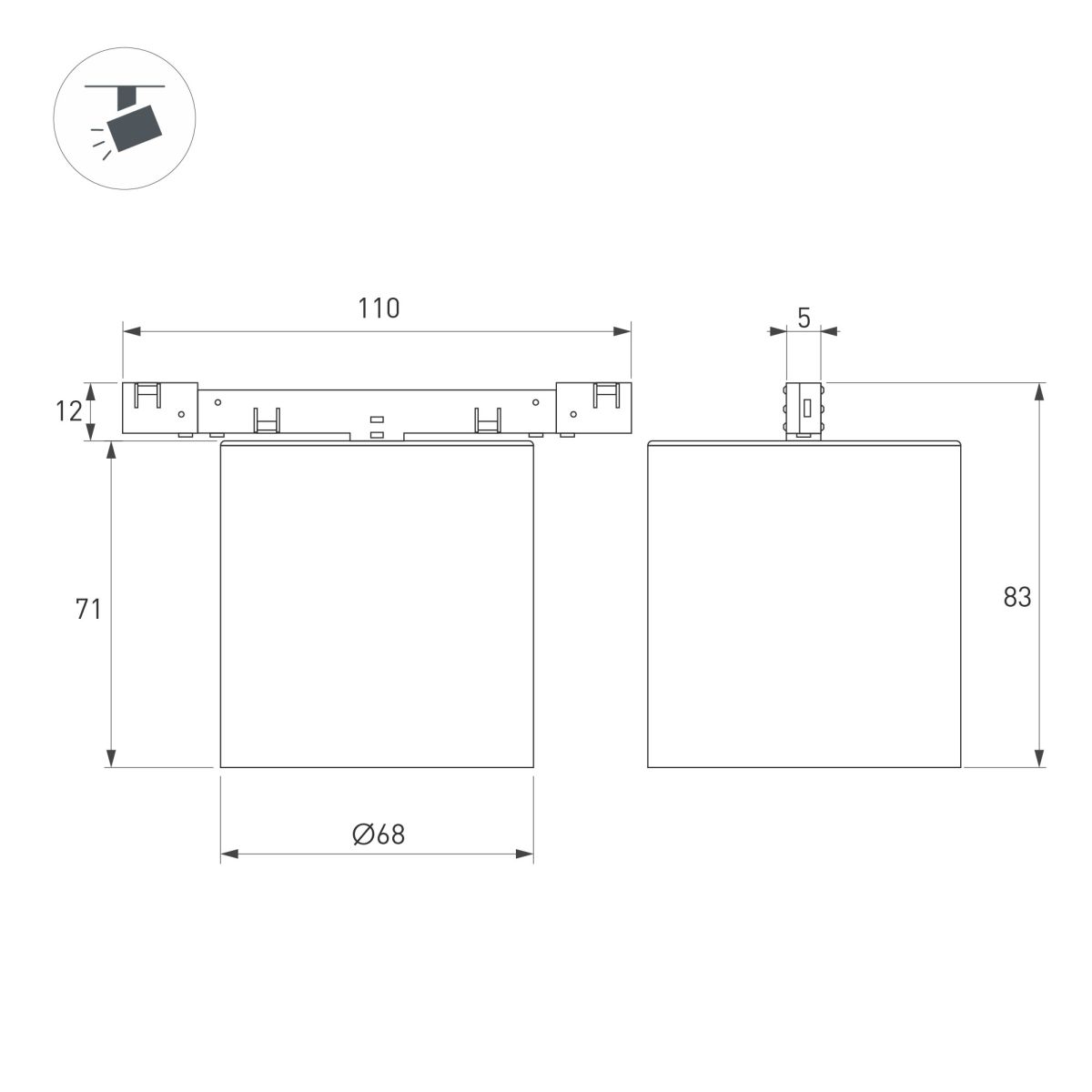 Трековый магнитный светильник Arlight MAG-MICROCOSM-POINT-R68-7W Day4000 (GD, 36 deg, 24V) (IP20 Металл) 051829