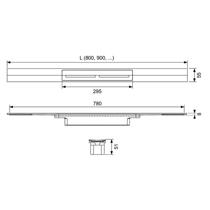 TECE Профиль для душа TECEdrainprofile, 900 мм, PVD Polished Black Chrome